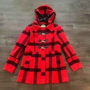 Michael Kors Red and Black Plaid Formal Coat
